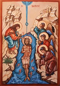 Krisztus megkeresztelkedése kézzel festett ikon