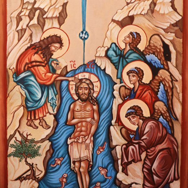 Krisztus megkeresztelkedése kézzel festett ikon