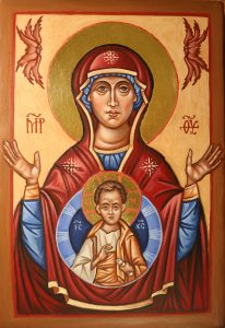 A Jel (Isten anyja gyermek Jézussal) - kézzel festett ikon