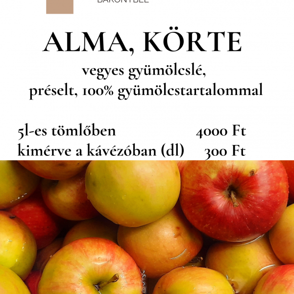 Alma, körte gyümölcslé 100% - 5 liters tömlőben